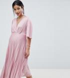 Asos Design Maternity Kimono Pleated Midi Dress - Pink