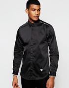 Good For Nothing Long Sleeved Shirt With Contrast Piping In Slim Fit - Black