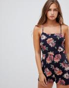 Gilli Floral Print Romper With Cross Back - Navy