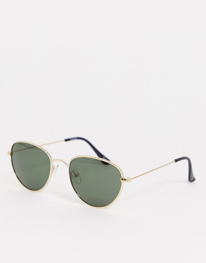 Asos Design Round Metal Sunglasses With Polarised Lens - Gold