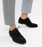 Asos Design Wide Fit Derby Brogue Shoes In Black Suede - Black
