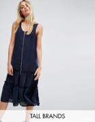 Noisy May Tall Ruffle Hem Dress With Zip Detail - Navy