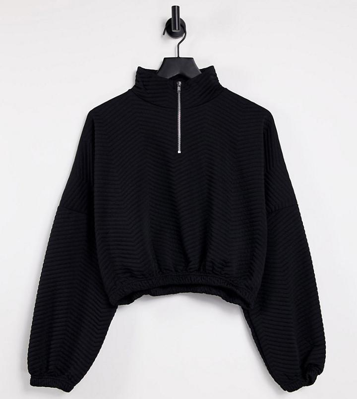I Saw It First Plus Quilted 3/4 Zip Sweatshirt In Black
