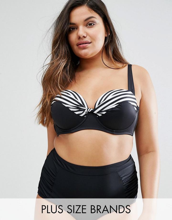 City Chic Stripe Underwired Bikini Top - Black