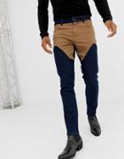 Asos Design Slim Jeans In Indigo With Brown Western Detail - Blue
