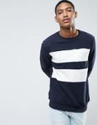 Pull & Bear Sweatshirt With Color Block Stripe - Blue
