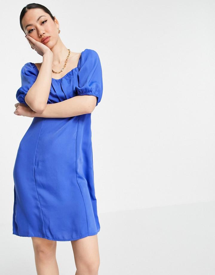 Vero Moda Milk Maid Mini Dress With Ruched Bust In Bright Blue-blues