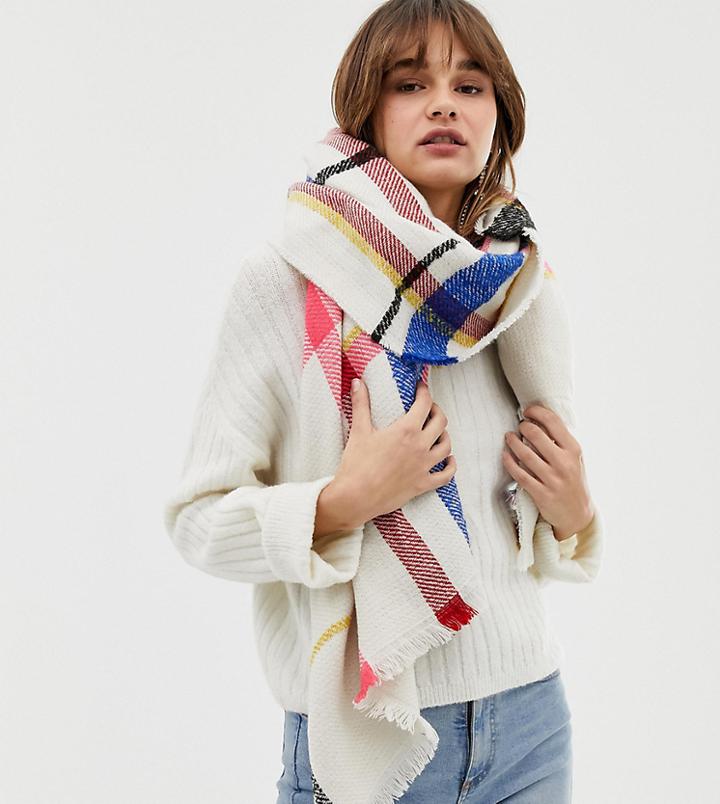 River Island Check Scarf In Cream - Multi