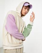 Asos Design Oversized Hoodie In Beige Ribbed Velour Color Block - Part Of A Set-multi