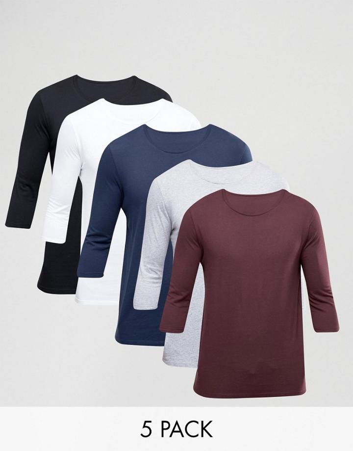 Asos 3/4 Sleeve T-shirt With Crew Neck 5 Pack - Multi