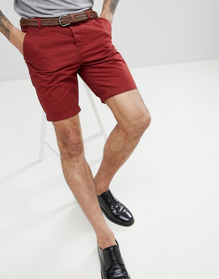Threadbare Belted Chino Shorts - Orange