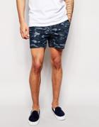 Asos Chino Shorts In Shorter Length With Elasticated Waist - Blue