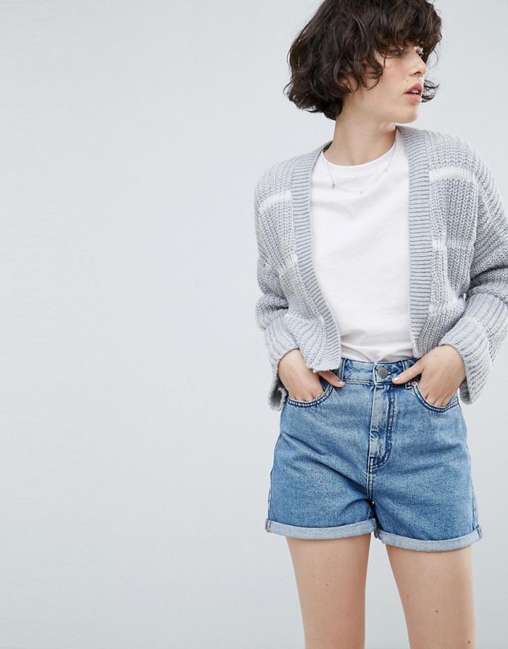 Asos Chunky Cardigan With Contrast Ladder Stitch - Gray