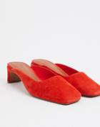 Asos Design Sesame Suede Heeled Mules In Red