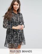Koko Plus Shirt Dress In Mono Print - Black