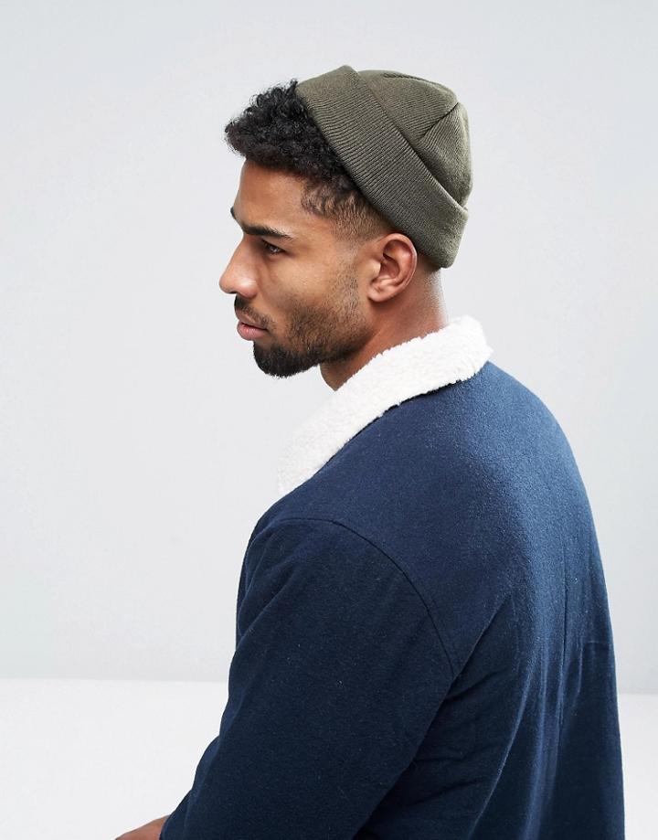 Asos Mini Fisherman Beanie In Khaki - Green