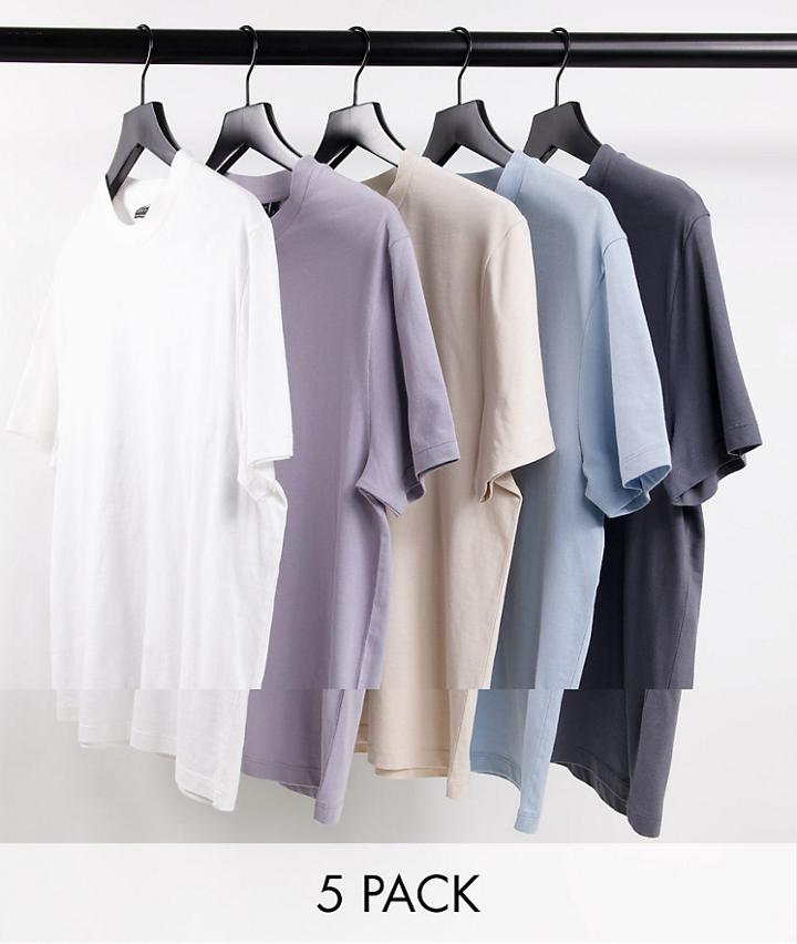 Asos Design 5 Pack Organic Blend T-shirt With Crew Neck In Multi