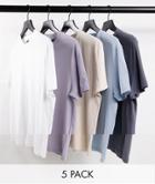 Asos Design 5 Pack Organic Blend T-shirt With Crew Neck In Multi
