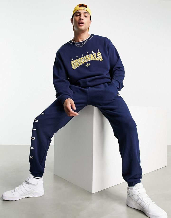 Adidas Originals 'retro Revival' Logo Graphics Sweatshirt In Navy