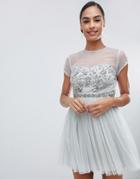 Maya Capped Sleeve Embellished Mini Dress - White