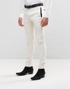 Asos Super Skinny Trousers In White With Black Satin Trim - White