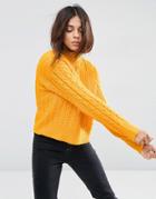 Asos Sweater With Cable Stitch And High Neck - Yellow