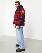 Timberland Welch Mountain Ultimate Tartan Puffer Jacket In Red/navy