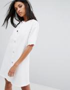 Liquor & Poker Button Through Denim Dress With Raw Hem - White