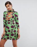 Asos Embroidered Dragon Jacquard Shift Mini Dress - Multi