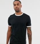 Asos Design Tall Organic T-shirt With Ringer In Black