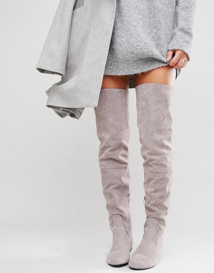Daisy Street Lace Back Gray Over The Knee Boots - Gray