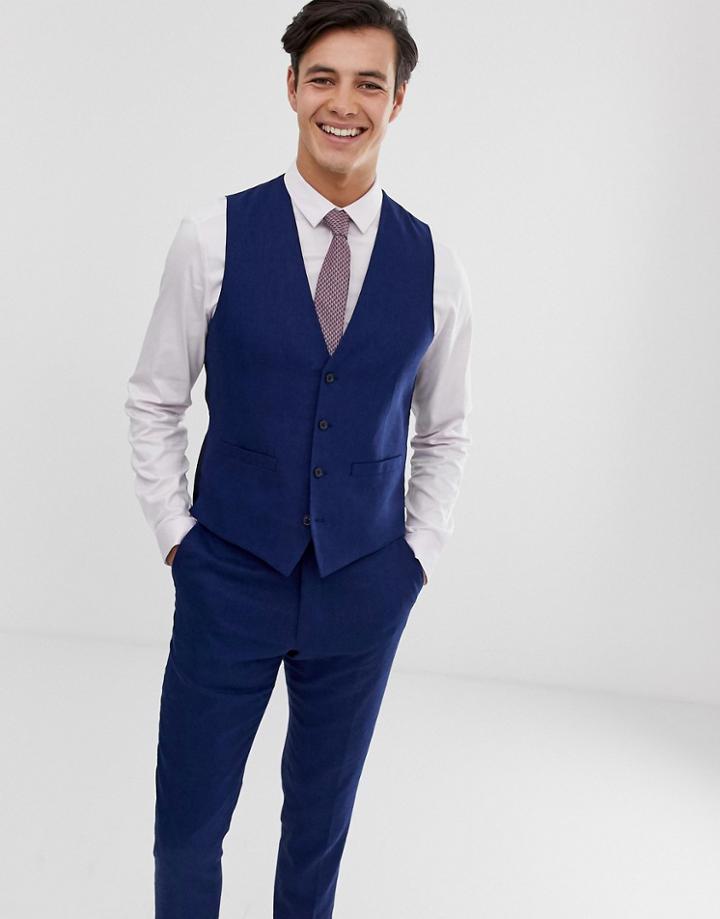 French Connection Wedding Slim Fit Plain Linen Suit Vest