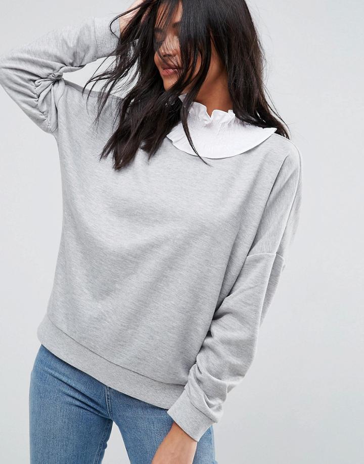 Asos Sweatshirt With Shirred High Neck - Gray