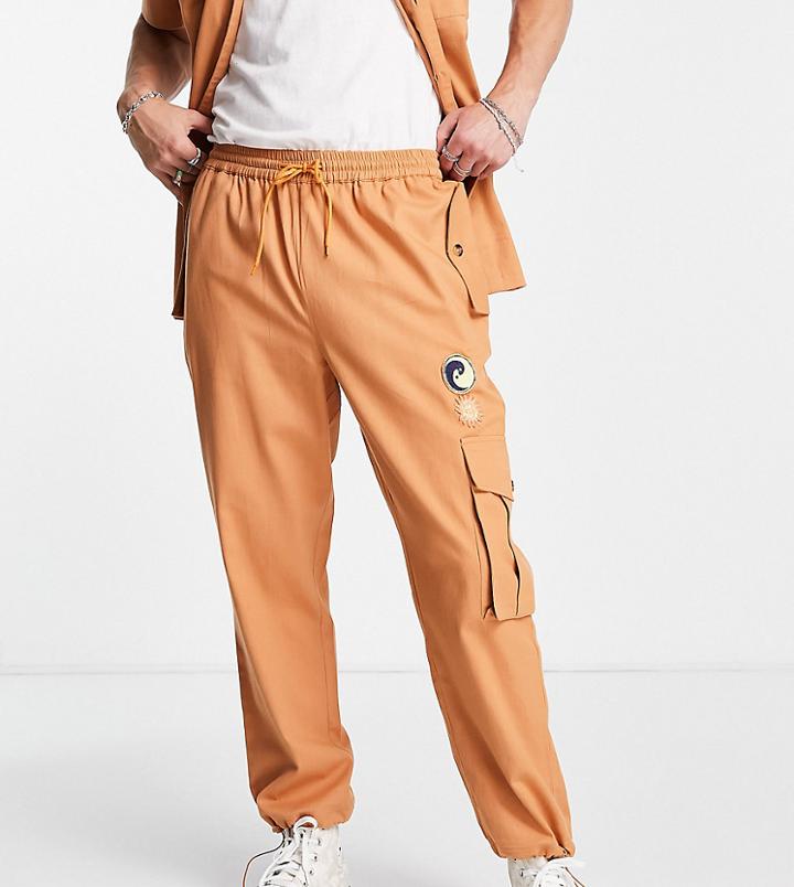 Reclaimed Vintage Inspired Cargo Pants With Badges In Tan - Part Of A Set-neutral