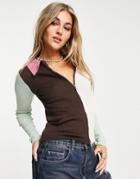 Daisy Street Cardigan With Two Way Zip In Color Block Rib Knit-multi