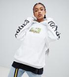 Crooked Tongues Oversized Hoodie In White With Photo Print & Sleeve Print - White