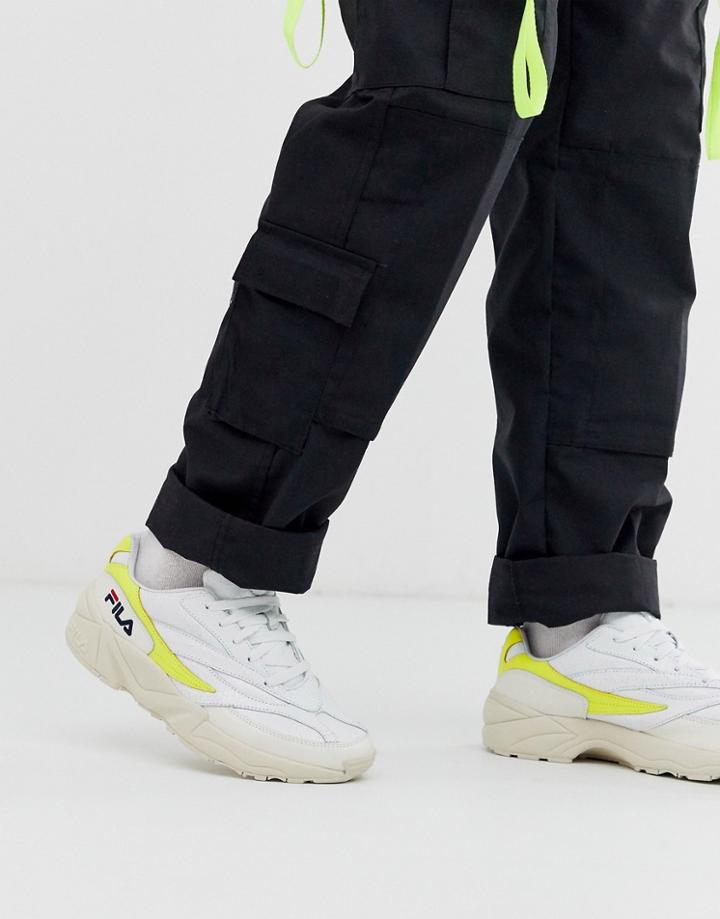 Fila V94m Cracked Leather Sneakers In White - White