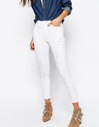 Asos Ridley Skinny Jeans In White With Cutwork Detail - Optic White