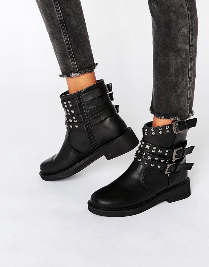Asos Aereo Studded Biker Boots - Black