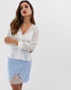 Lipsy Broderie Anglaise Blouse In Cream - Cream