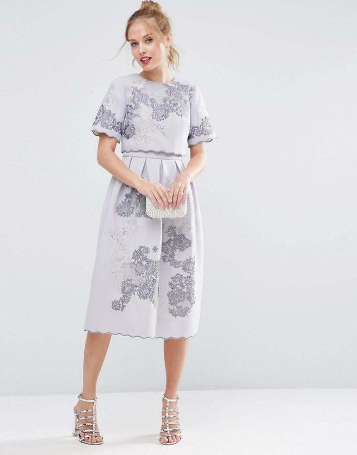 Asos Salon Embroidered Crop Top Midi Dress - Lilac