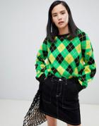 Asos Design Sweater In Argyle Pattern - Green