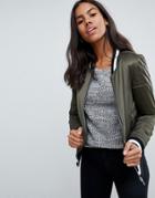 Brave Soul Absolute Bomber Jacket With Stripe Rib Trim - Green