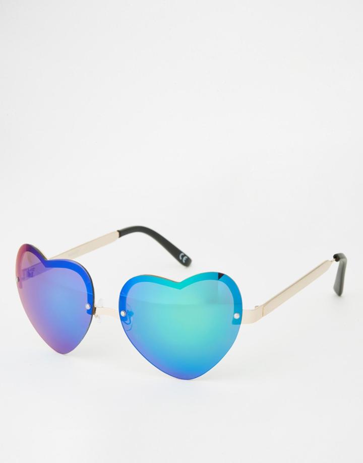 Asos Heart Rimless Flash Lens Sunglasses - Gold