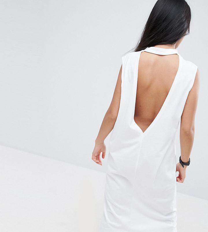 Asos Petite Midi Sleeveless T-shirt Dress With V Back - White