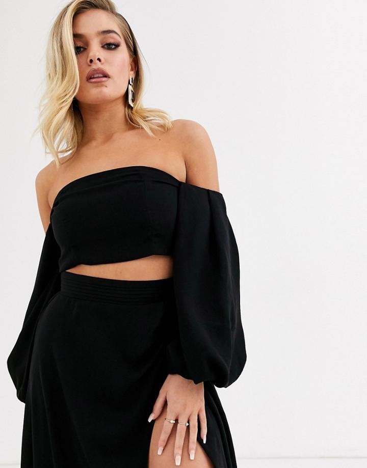 Yaura Bandeau Top With Balloon Sleeve Two-piece In Black