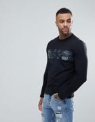 Ea7 Slim Fit Long Sleeve Chest Panel Top In Black - Black