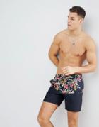 Asos Swim Shorts In Cut & Sew Floral Pink & Black In Mid Length - Multi
