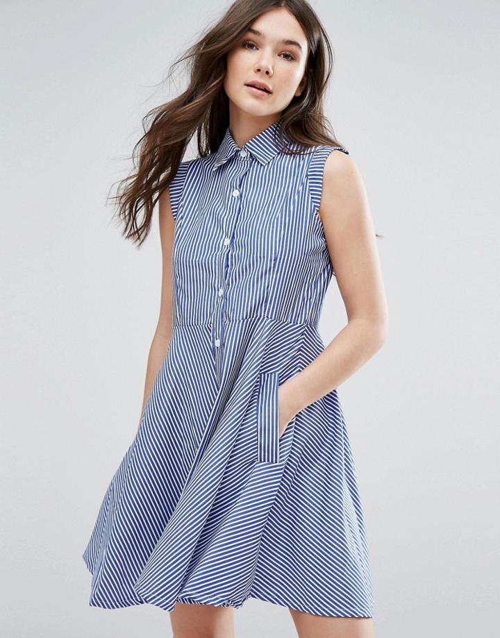 Qed London Skater Shirt Dress - Blue