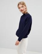 Asos Sweater With High Neck And Batwing Sleeves - Navy